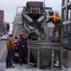 This is the bucket that is used to get cement to the top and in  harder places on the King-Queen St. project.  Team work is required here. 